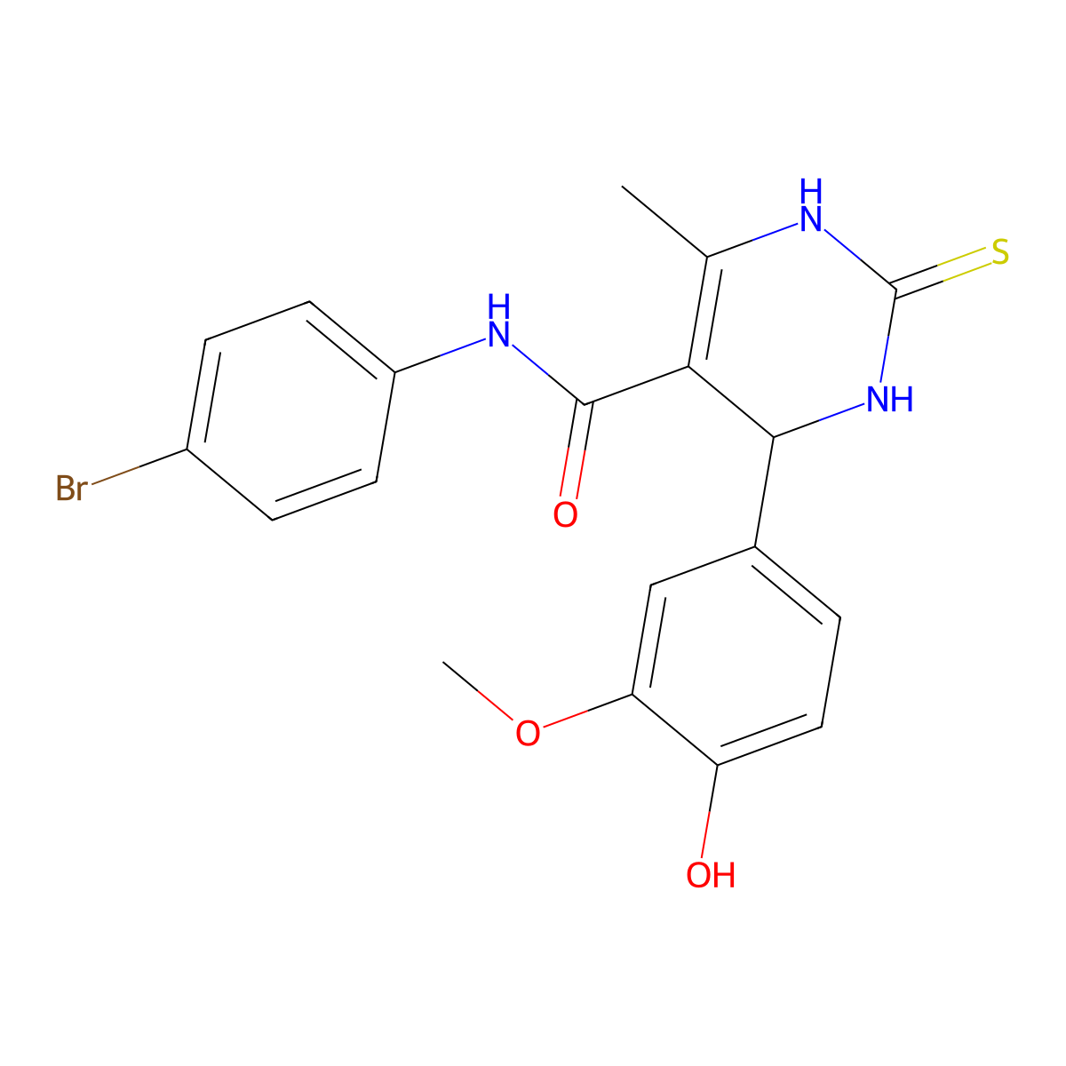 N-(4-bromophenyl)-4-(4-hydroxy-3-methoxyphenyl)-6-methyl-2-thioxo-1,2,3,4-tetrahydropyrimidine-5-carboxamide molecular structure, CAS 416877-72-0