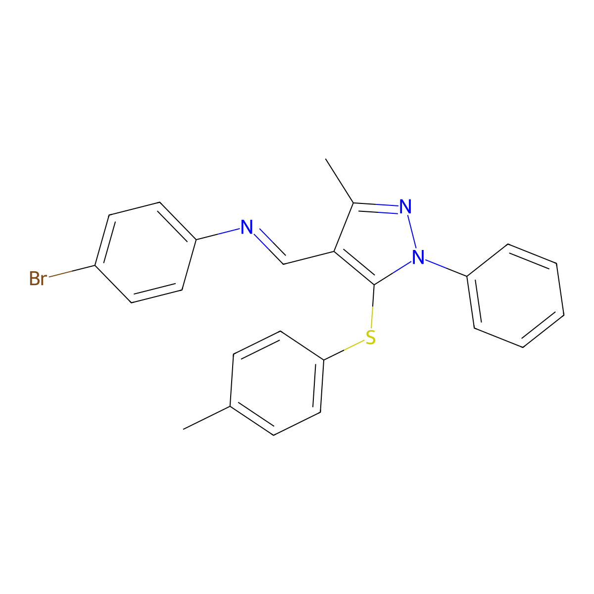 N-(4-bromophenyl)-N-({3-methyl-5-[(4-methylphenyl)sulfanyl]-1-phenyl-1H-pyrazol-4-yl}methylene)amine molecular structure, CAS 416885-03-5