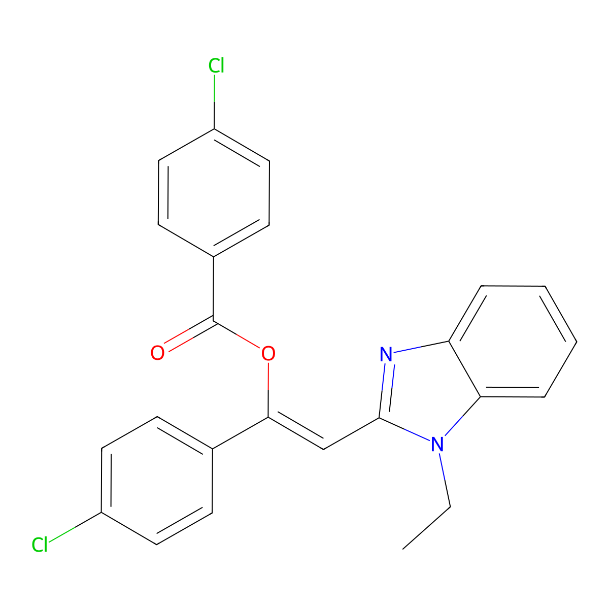 1-(4-Chlorophenyl)-2-(1-ethyl-1H-benzimidazol-2-yl)ethenyl 4-chlorobenzoate molecular structure, CAS 416891-72-0