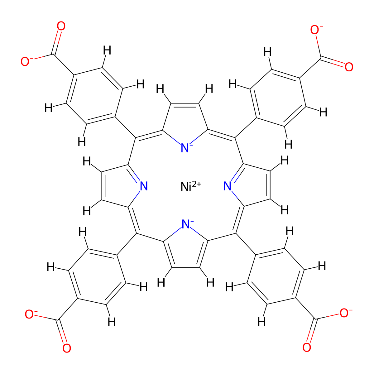 (SP-4-1)-Nickelate(4-), [[4,4',4'',4'''-(21H,23H-porphine-5,10,15,20-tetrayl-κN21,κN22,κN23,κN24)tetrakis[benzoato]](6-)]-, tetrahydrogen molecular structure, CAS 41699-92-7