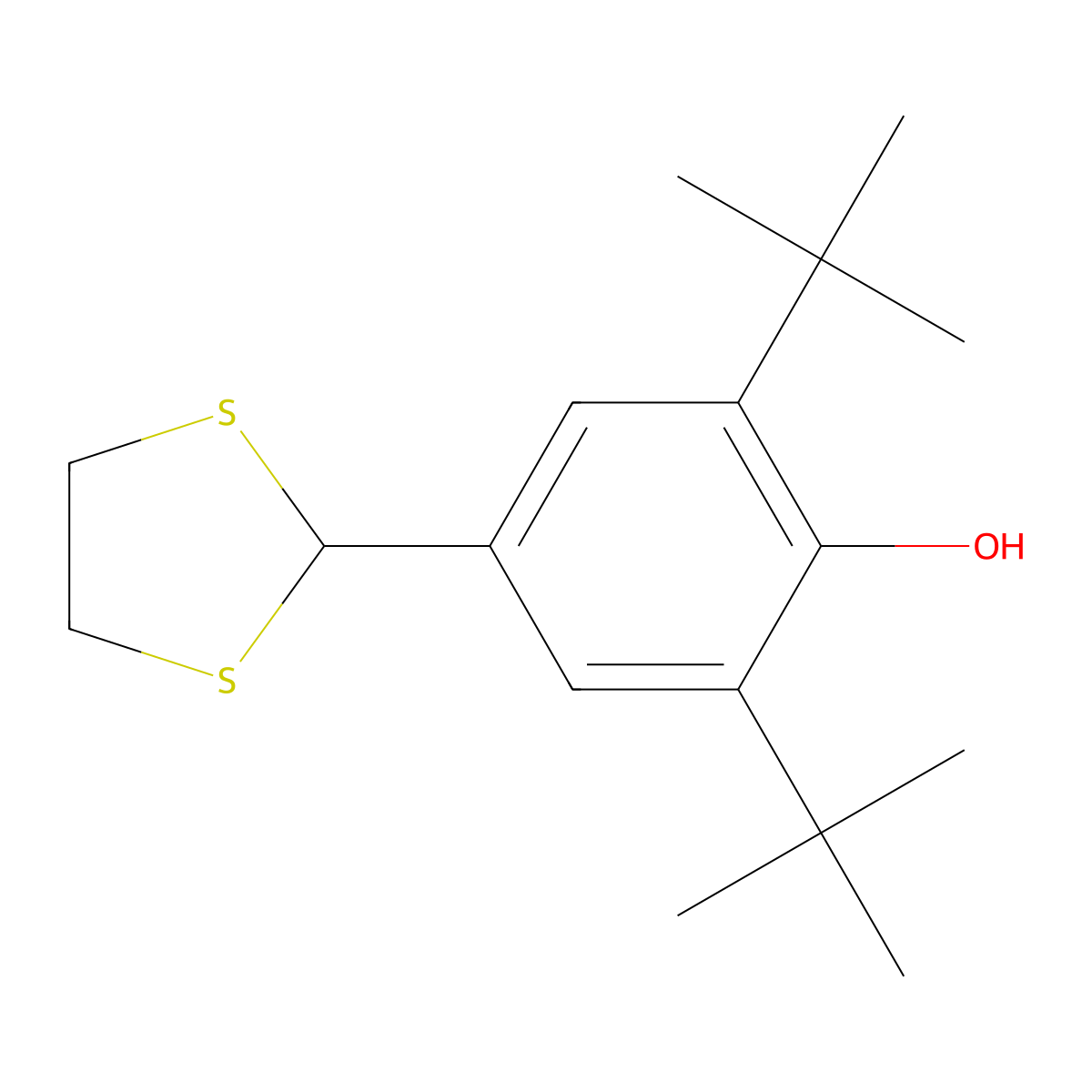 2,6-Di(tert-butyl)-4-(1,3-dithiolan-2-yl)phenol molecular structure, CAS 41715-27-9