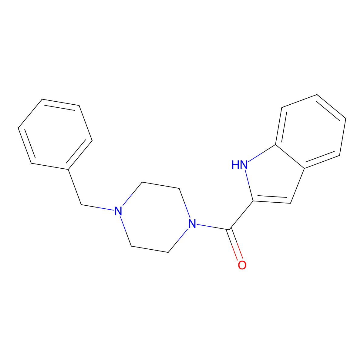 (4-benzylpiperazin-1-yl)(1H-indol-2-yl)methanone molecular structure, CAS 41717-13-9