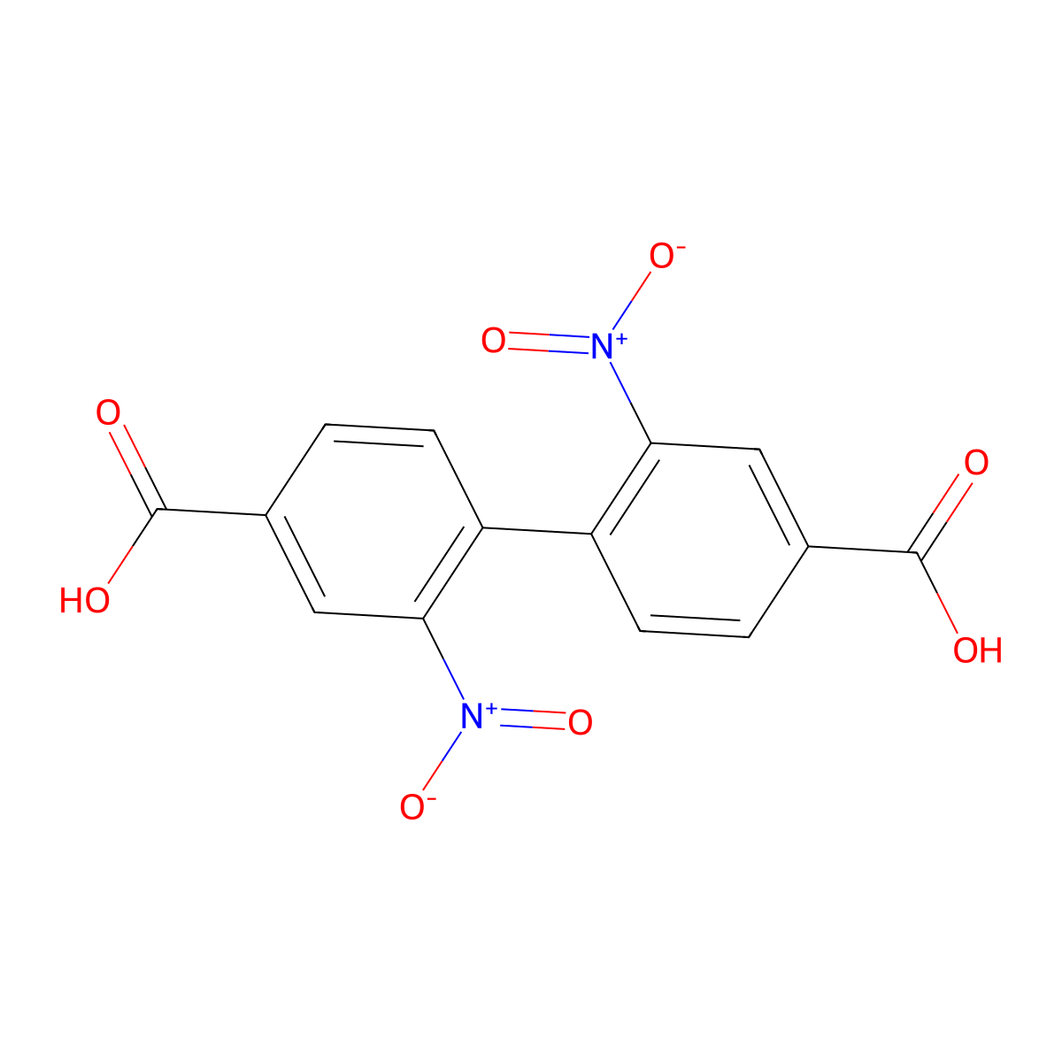 (1,1'-Biphenyl)-4,4'-dicarboxylic acid, 2,2'-dinitro- molecular structure, CAS 41725-30-8
