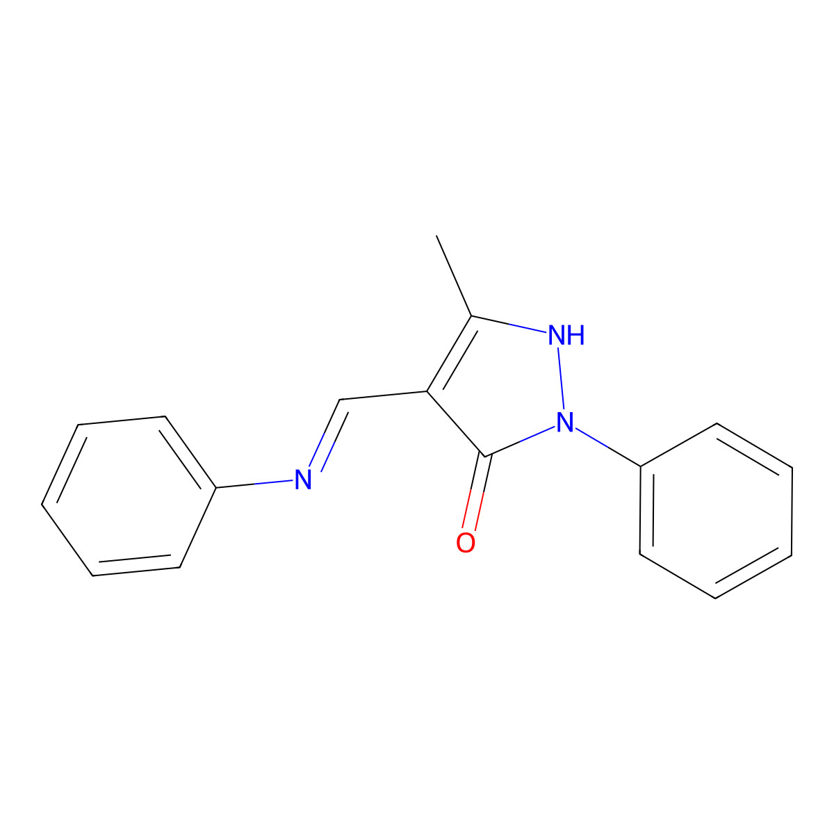 3H-Pyrazol-3-one, 2,4-dihydro-5-methyl-2-phenyl-4-[(phenylamino)methylene]- molecular structure, CAS 4173-73-3