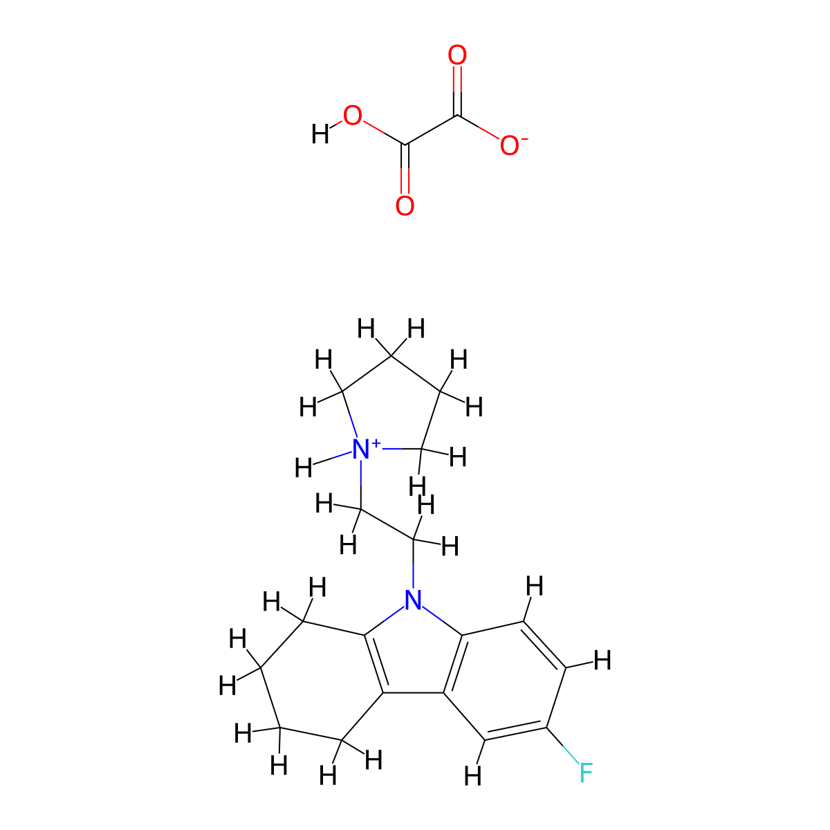 Carbazole, 1,2,3,4-tetrahydro-6-fluoro-9-(2-pyrrolidinoethyl)-, oxalate molecular structure, CAS 41734-58-1