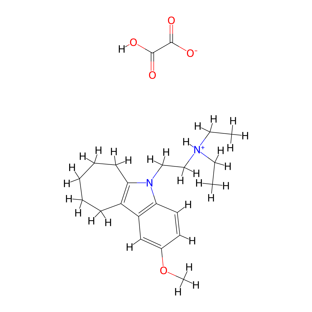 5H-Cyclohept(b)indole, 6,7,8,9,10-pentahydro-5-(2-diethylaminoethyl)-2-methoxy-, oxalate molecular structure, CAS 41734-65-0