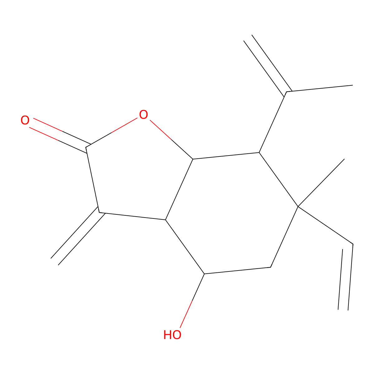 6-ethenyl-4-hydroxy-6-methyl-3-methylidene-7-prop-1-en-2-yl-4,5,7,7a-tetrahydro-3aH-1-benzofuran-2-one molecular structure, CAS 41743-60-6