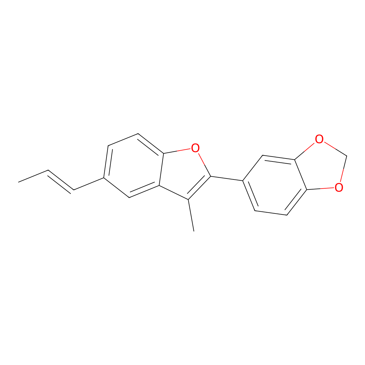5-[3-methyl-5-[(E)-prop-1-enyl]-1-benzofuran-2-yl]-1,3-benzodioxole molecular structure, CAS 41744-27-8