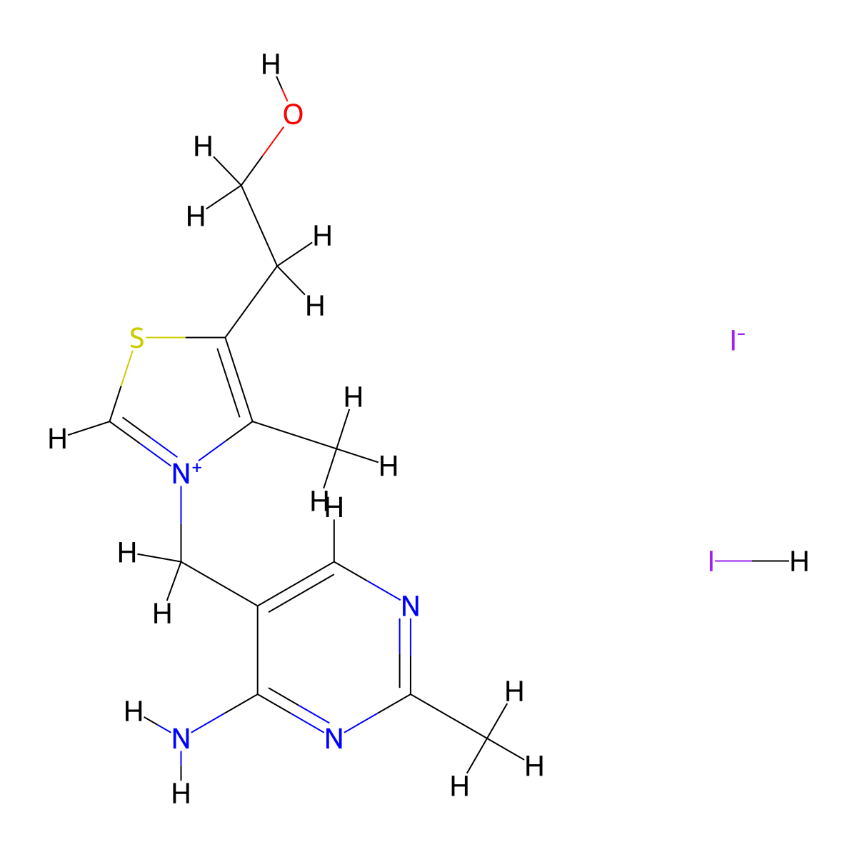 3-((4-Amino-2-methylpyrimidin-5-yl)methyl)-5-(2-hydroxyethyl)-4-methylthiazolium iodide monohydroiodide molecular structure, CAS 4175-03-5