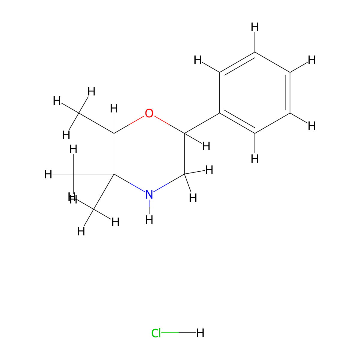 2,3,3-Trimethyl-6-phenylmorpholine hcl molecular structure, CAS 4177-99-5