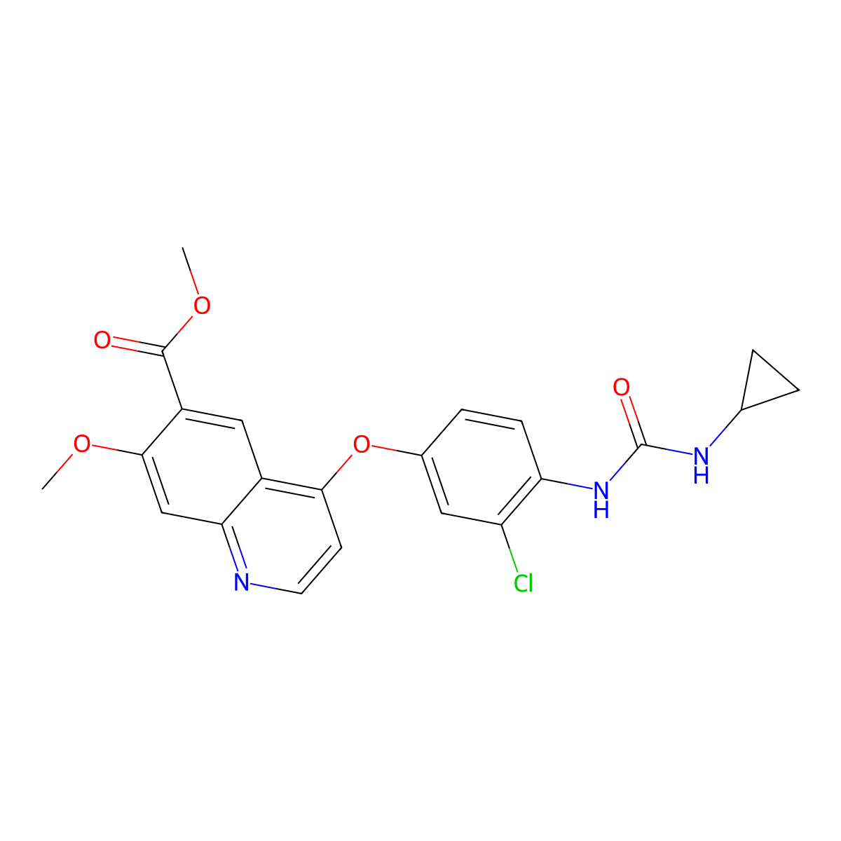 Methyl 4-(3-chloro-4-(3-cyclopropylureido)phenoxy)-7-methoxyquinoline-6-carboxylate molecular structure, CAS 417717-20-5