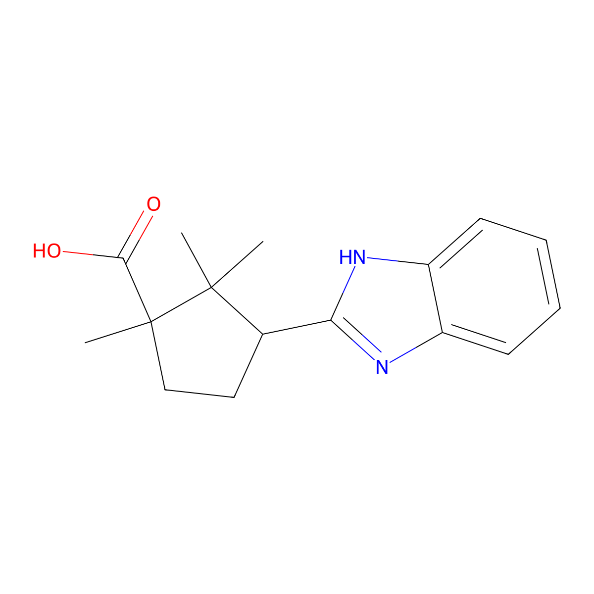 3-(1H-Benzoimidazol-2-yl)-1,2,2-trimethyl-cyclopentanecarboxylic acid molecular structure, CAS 417727-64-1
