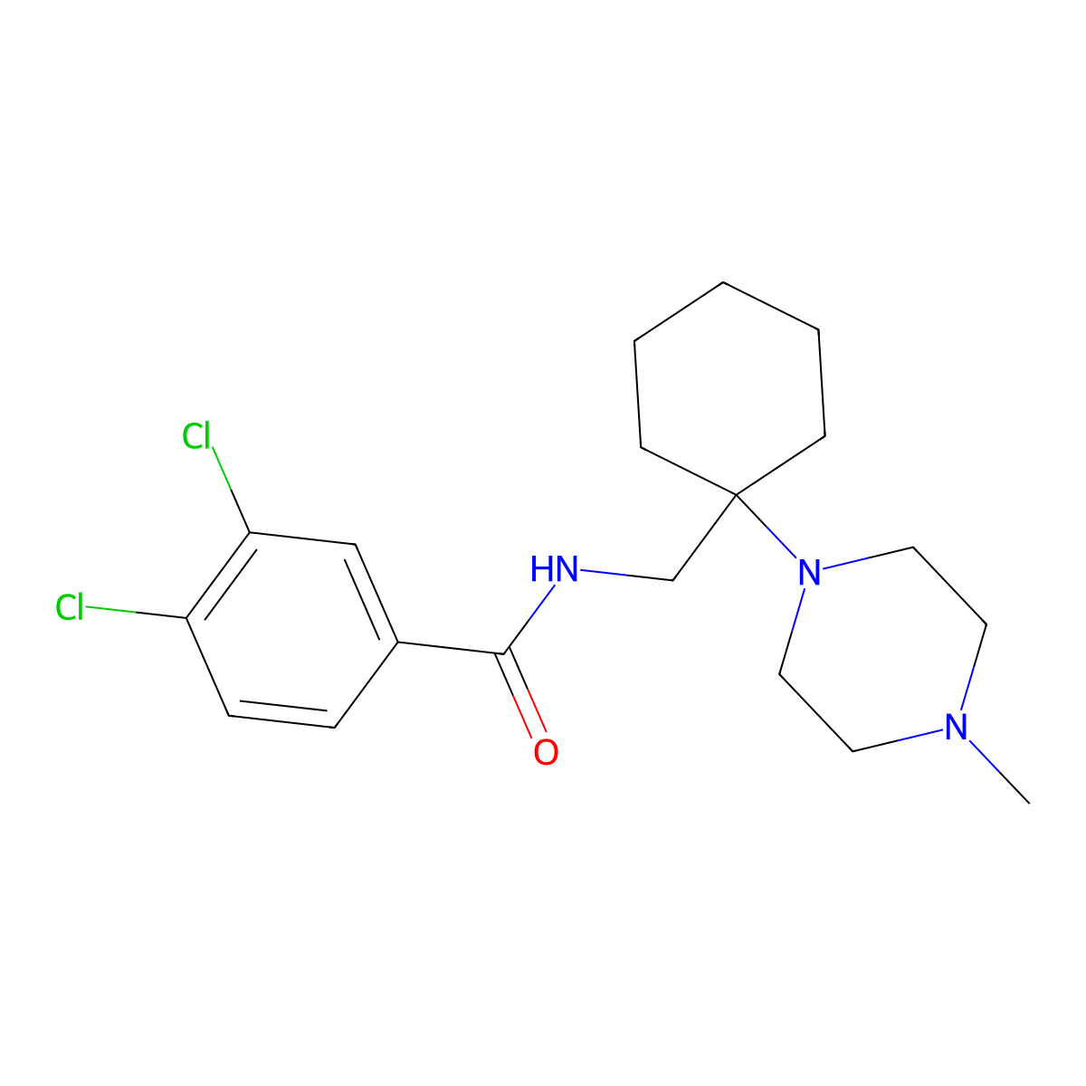 1-[1-(3,4-Dichlorobenzamidomethyl)cyclohexyl]-4-methylpiperazine molecular structure, CAS 41805-63-4