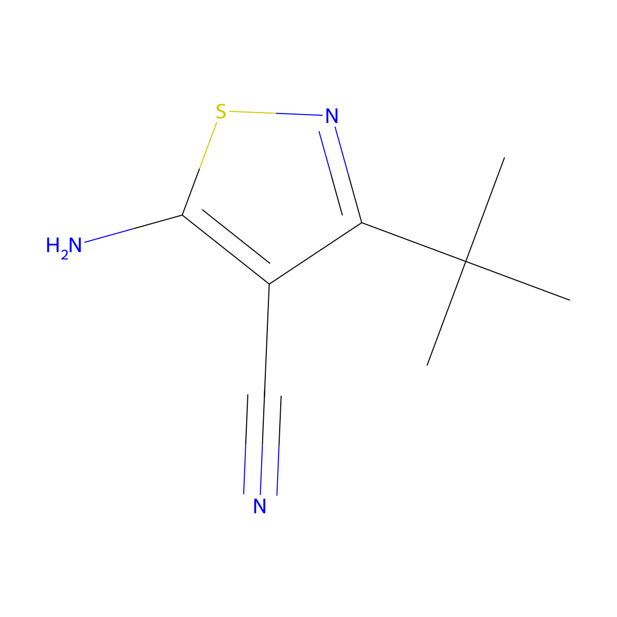 5-Amino-3-(tert-butyl)isothiazole-4-carbonitrile molecular structure, CAS 41808-38-2