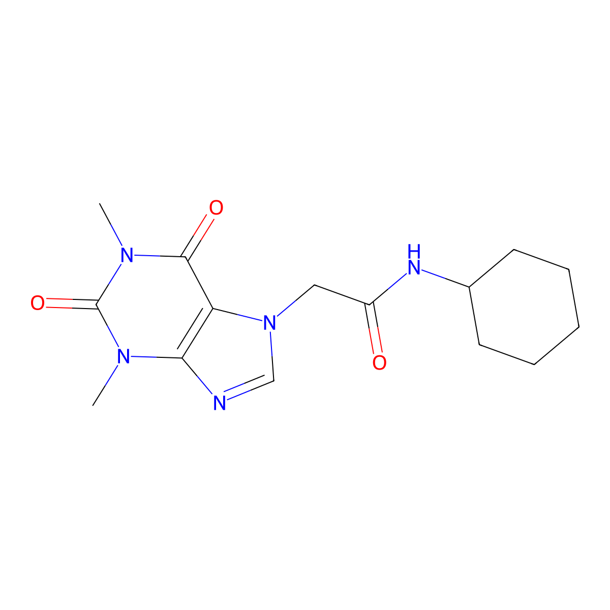 N-cyclohexyl-2-(1,3-dimethyl-2,6-dioxopurin-7-yl)acetamide molecular structure, CAS 41838-16-8