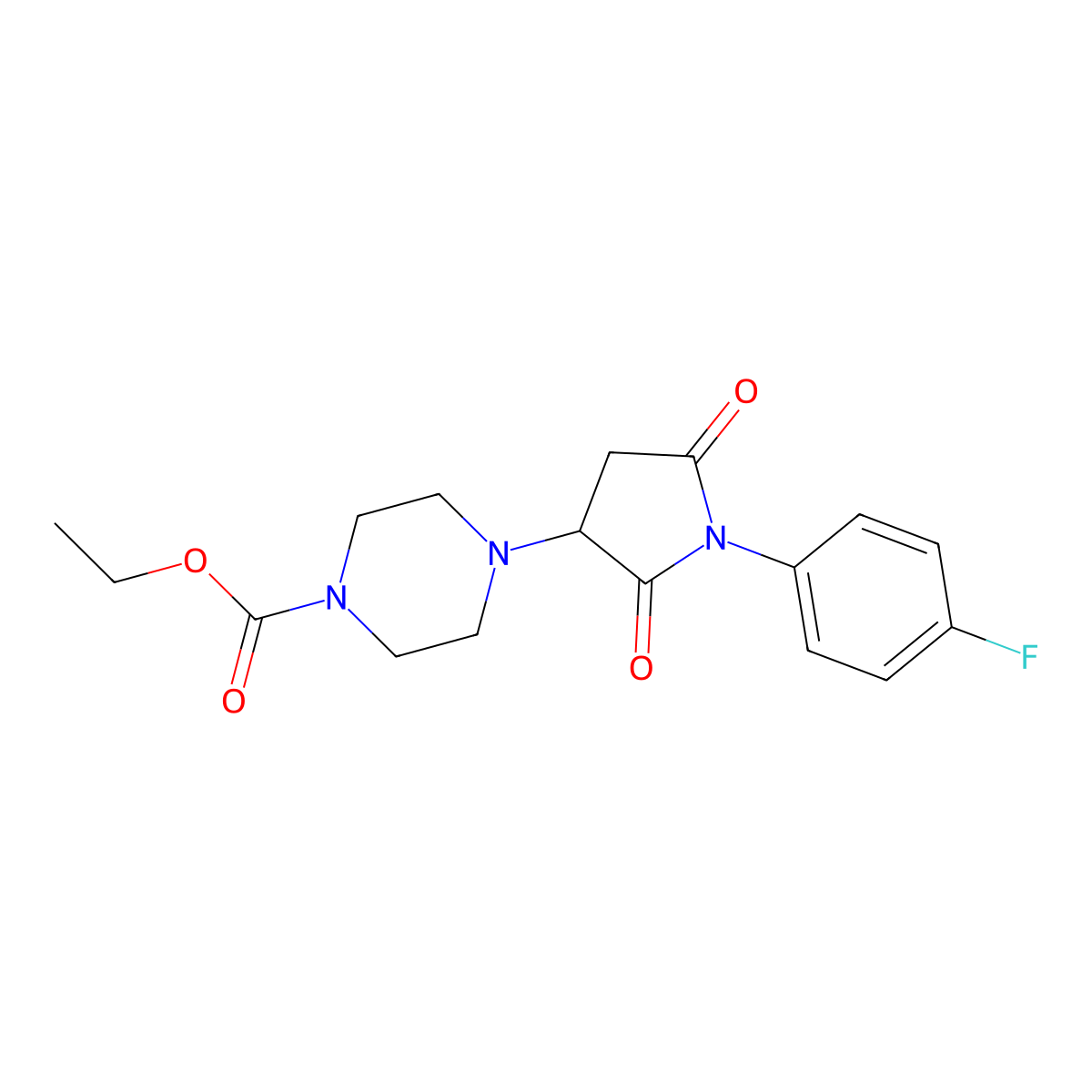 Ethyl 4-[1-(4-fluorophenyl)-2,5-dioxopyrrolidin-3-yl]piperazine-1-carboxylate molecular structure, CAS 4185-27-7