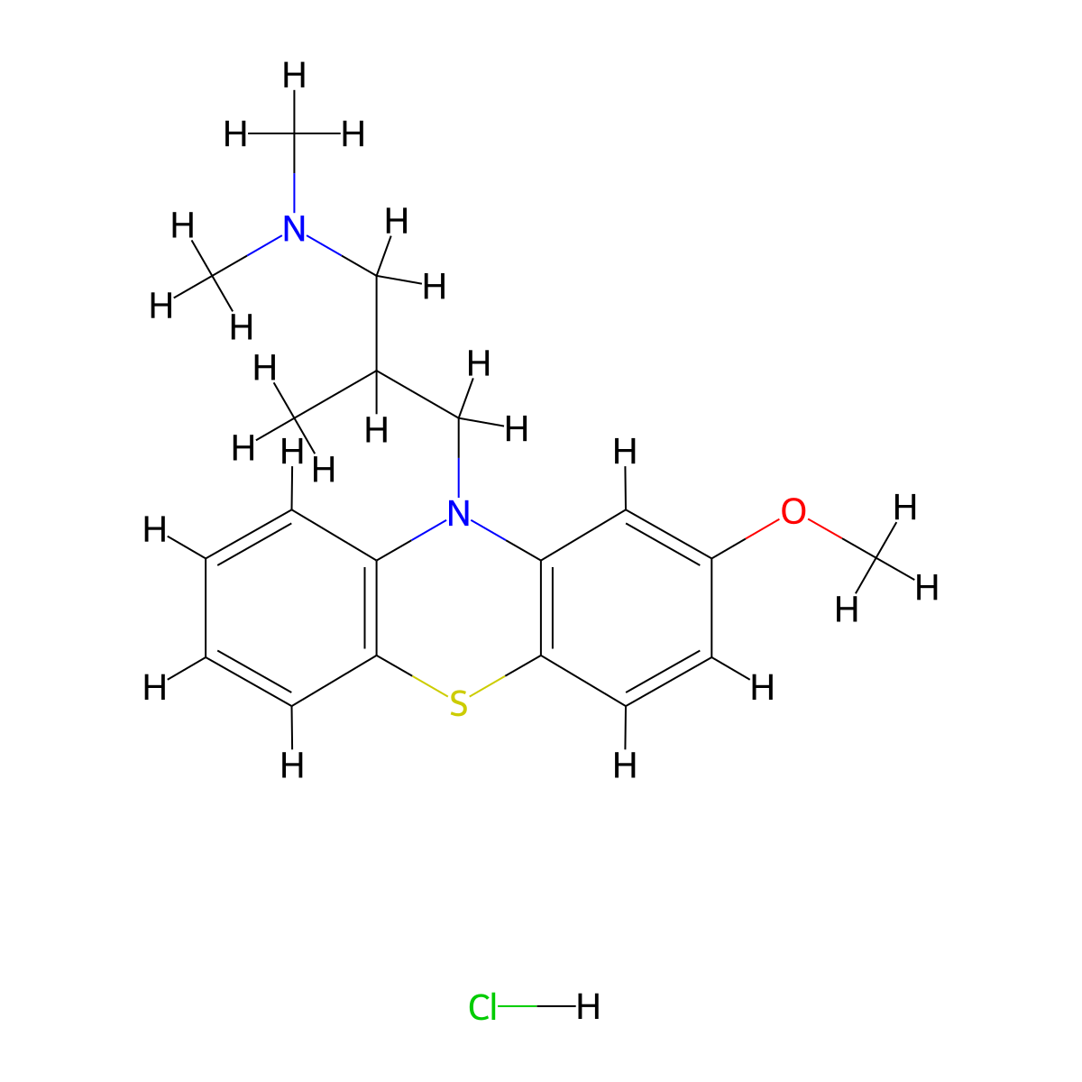 10-(3-(Dimethylamino)-2-methylpropyl)-2-methoxyphenothiazine monohydrochloride molecular structure, CAS 4185-80-2