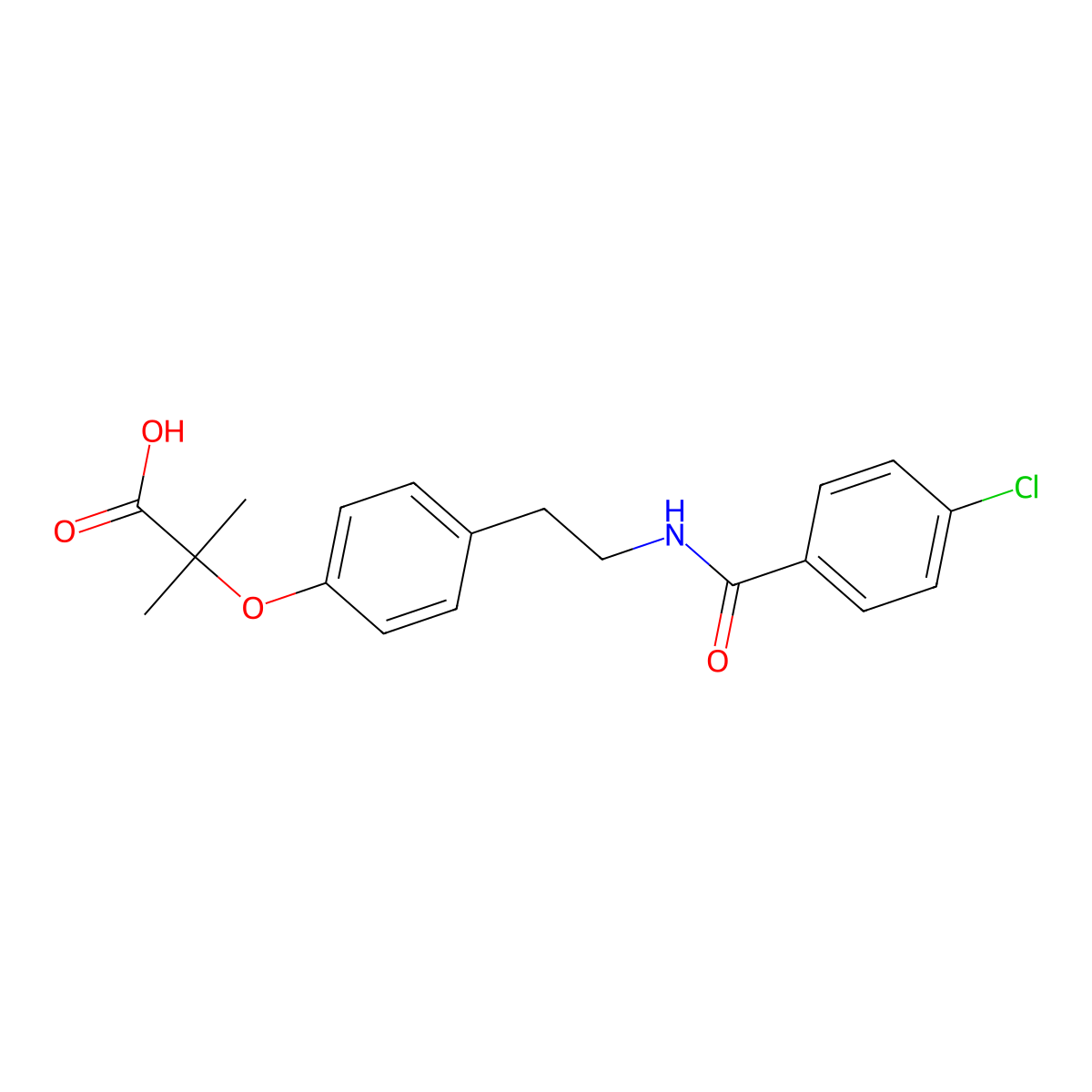 Bezafibrate molecular structure, CAS 41859-67-0