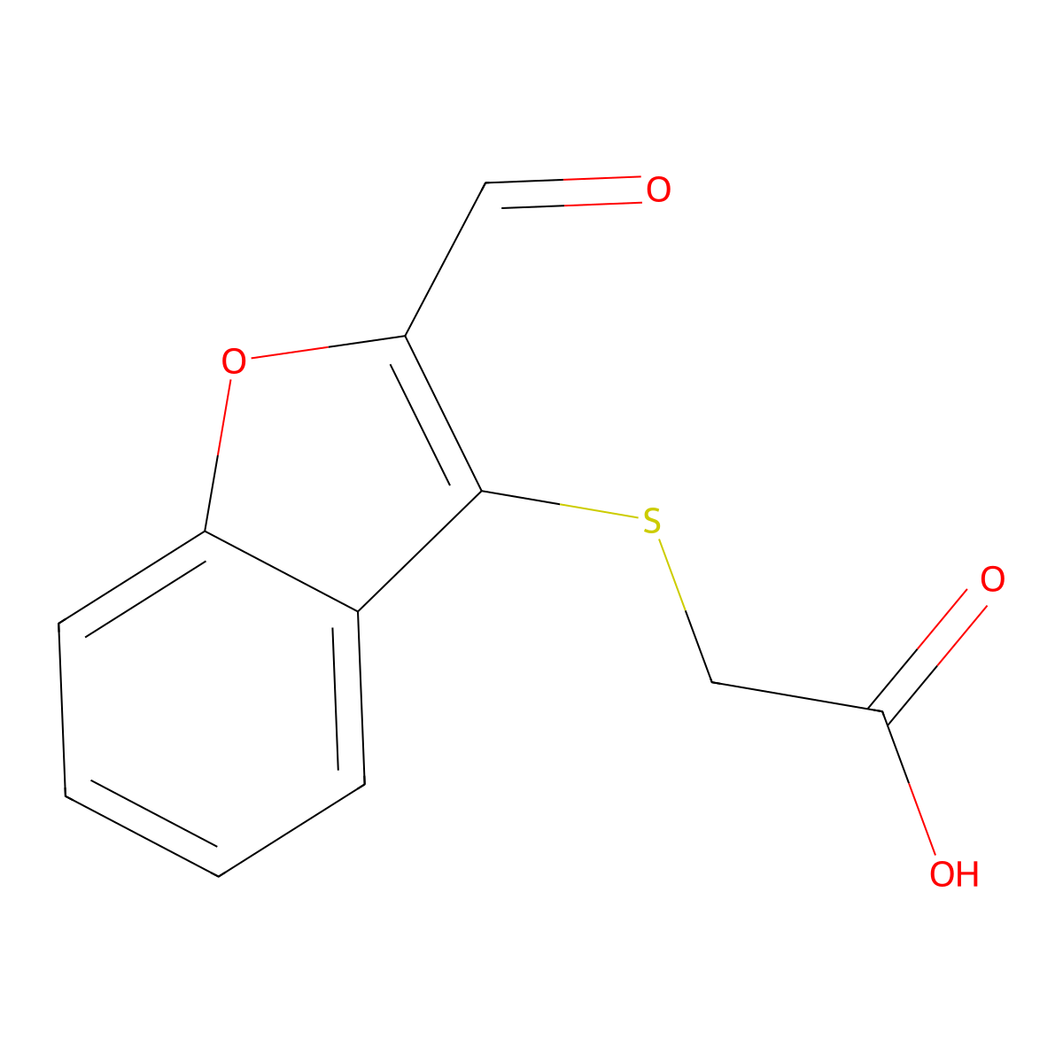 [(2-Formyl-1-benzofuran-3-yl)thio]acetic acid molecular structure, CAS 41872-96-2