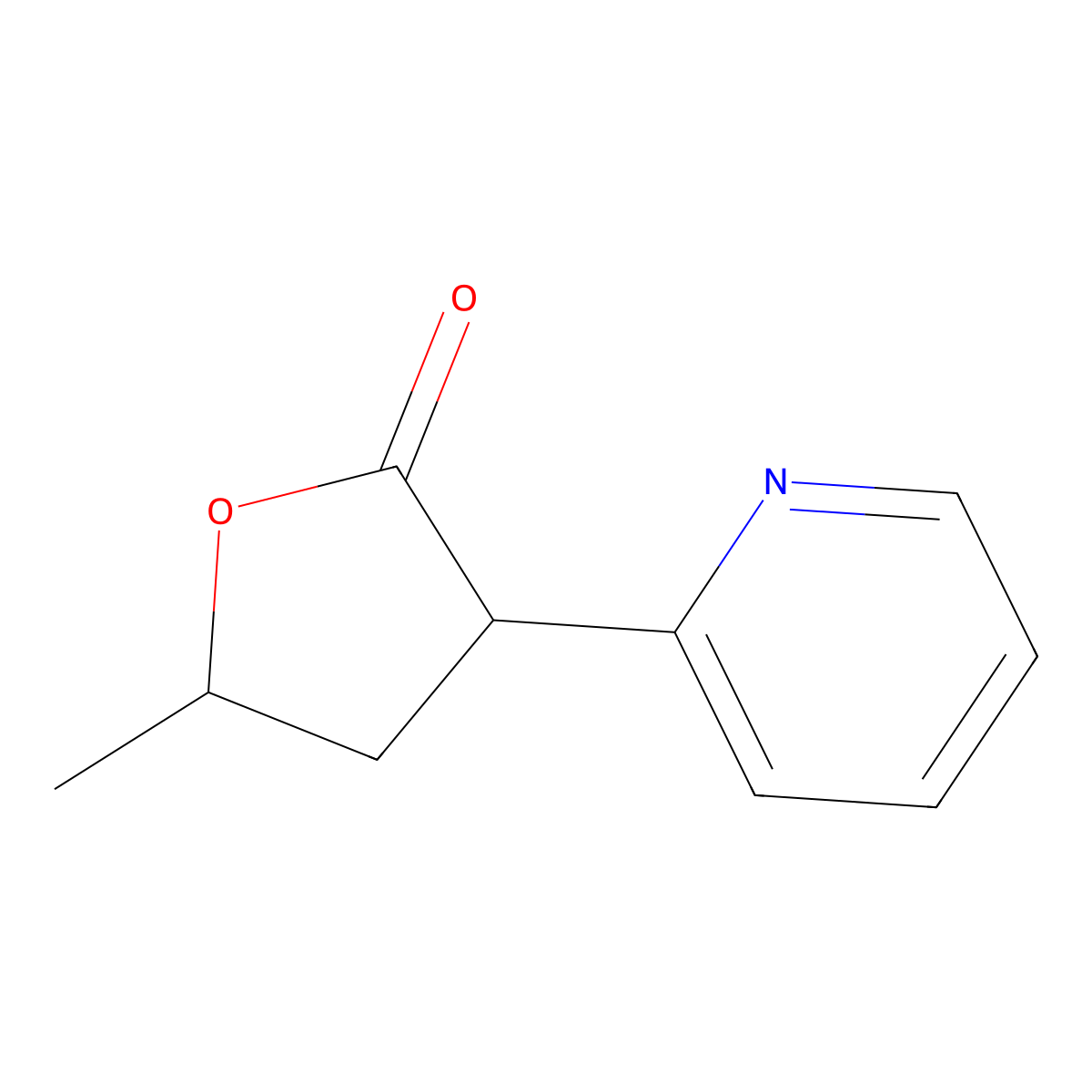 2(3H)-Furanone, dihydro-5-methyl-3-(2-pyridyl)- molecular structure, CAS 41874-33-3