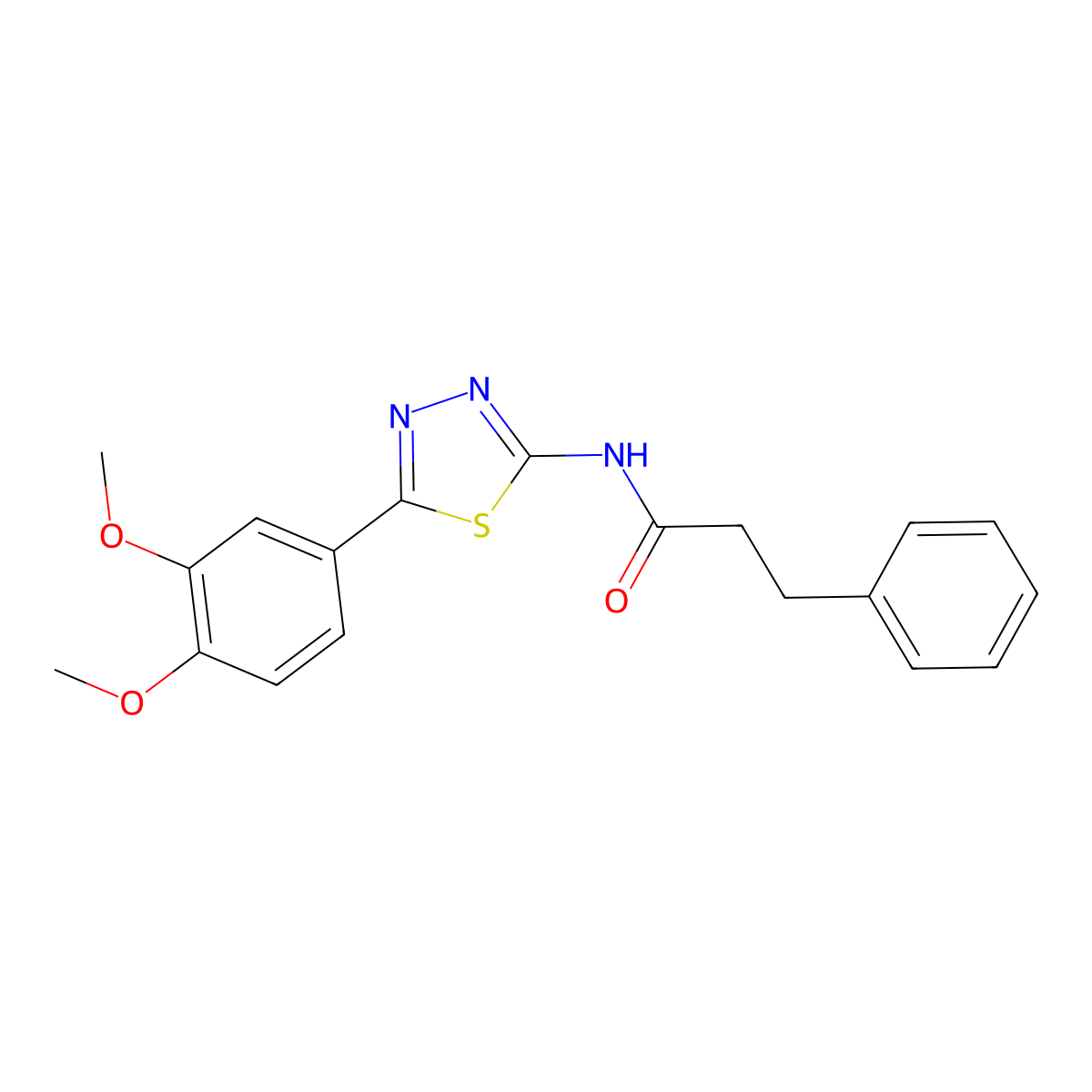 N-(5-(3,4-dimethoxyphenyl)-1,3,4-thiadiazol-2-yl)-3-phenylpropanamide molecular structure, CAS 418778-10-6