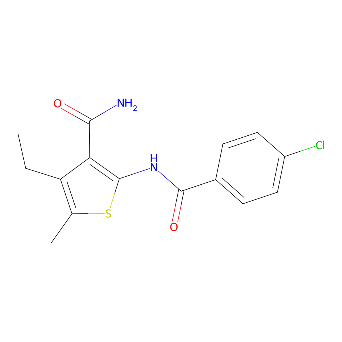 2-[(4-Chlorobenzoyl)amino]-4-ethyl-5-methylthiophene-3-carboxamide molecular structure, CAS 418778-44-6