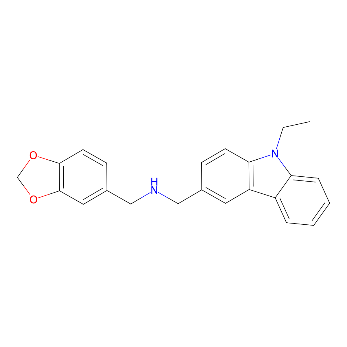 N-(1,3-benzodioxol-5-ylmethyl)-1-(9-ethylcarbazol-3-yl)methanamine molecular structure, CAS 418778-65-1