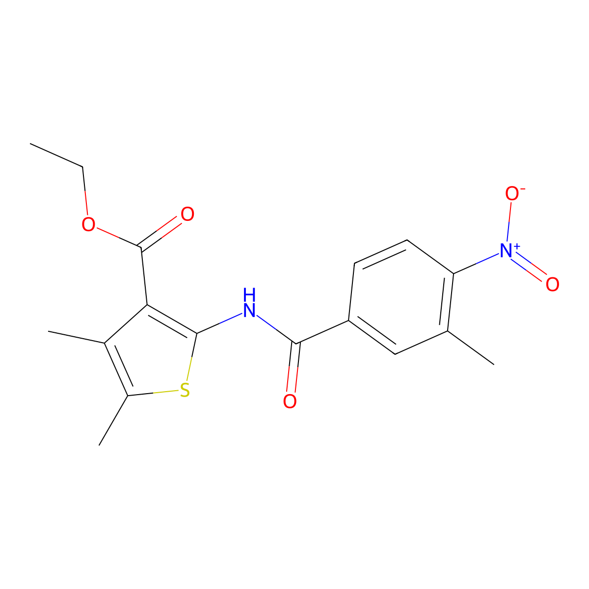 Ethyl 4,5-dimethyl-2-[(3-methyl-4-nitrobenzoyl)amino]thiophene-3-carboxylate molecular structure, CAS 418780-04-8