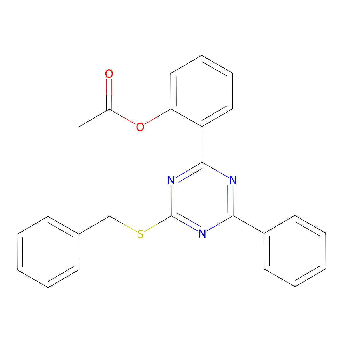 2-(4-(Benzylthio)-6-phenyl-1,3,5-triazin-2-yl)phenyl acetate molecular structure, CAS 418783-23-0
