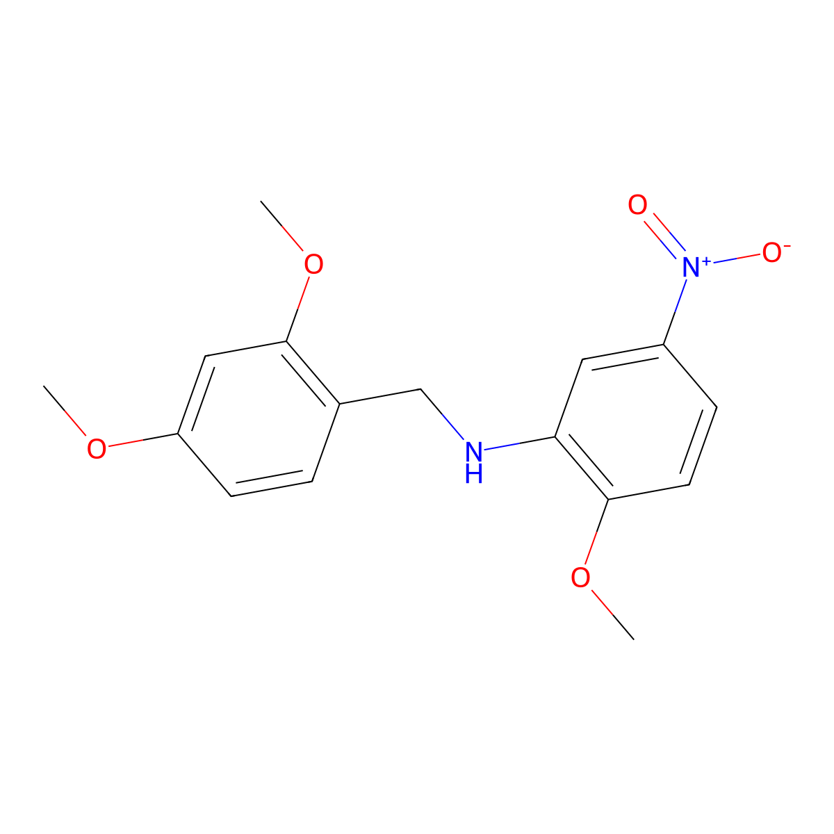 N-[(2,4-dimethoxyphenyl)methyl]-2-methoxy-5-nitroaniline molecular structure, CAS 418787-42-5
