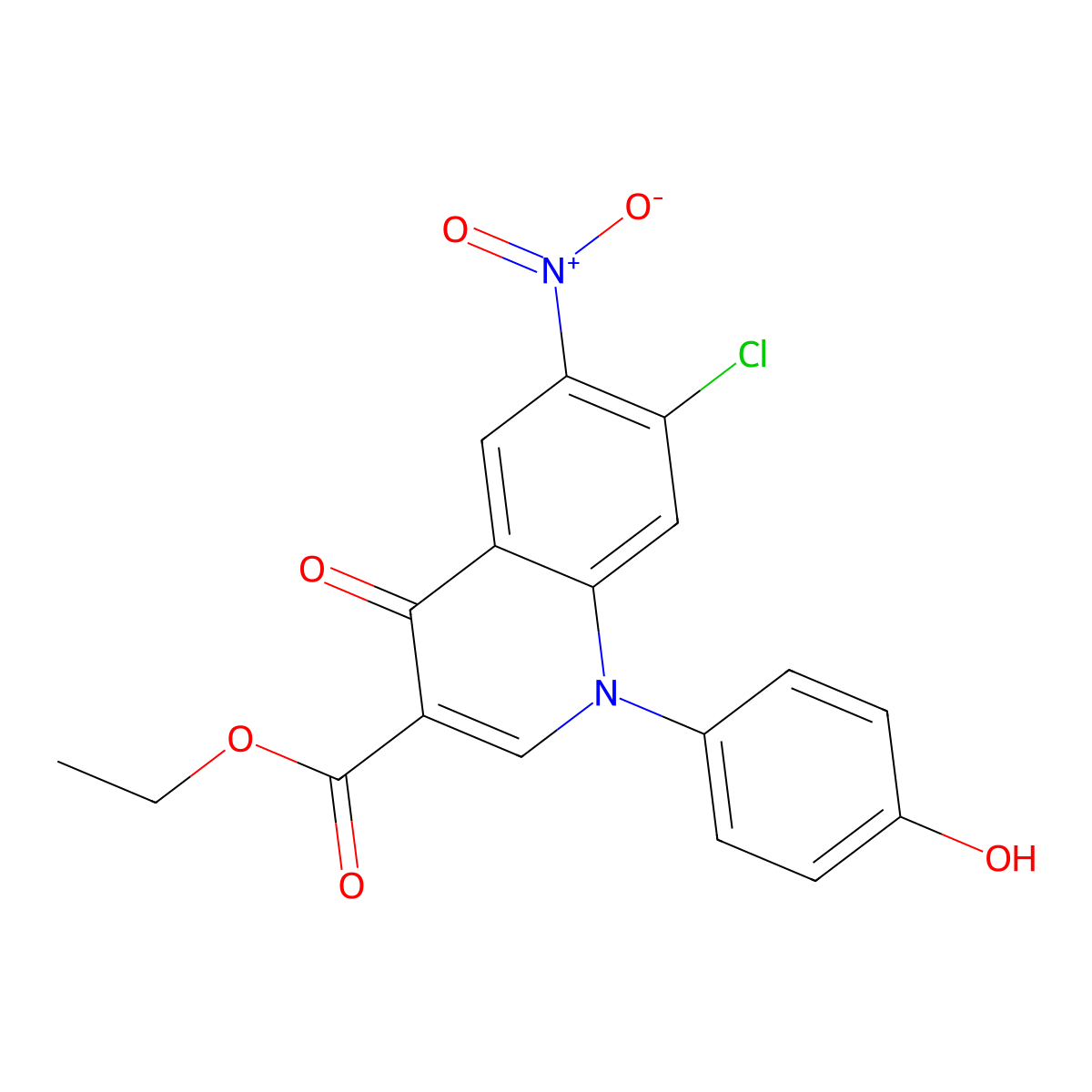 Ethyl 7-chloro-1-(4-hydroxyphenyl)-6-nitro-4-oxo-1,4-dihydroquinoline-3-carboxylate molecular structure, CAS 418787-51-6