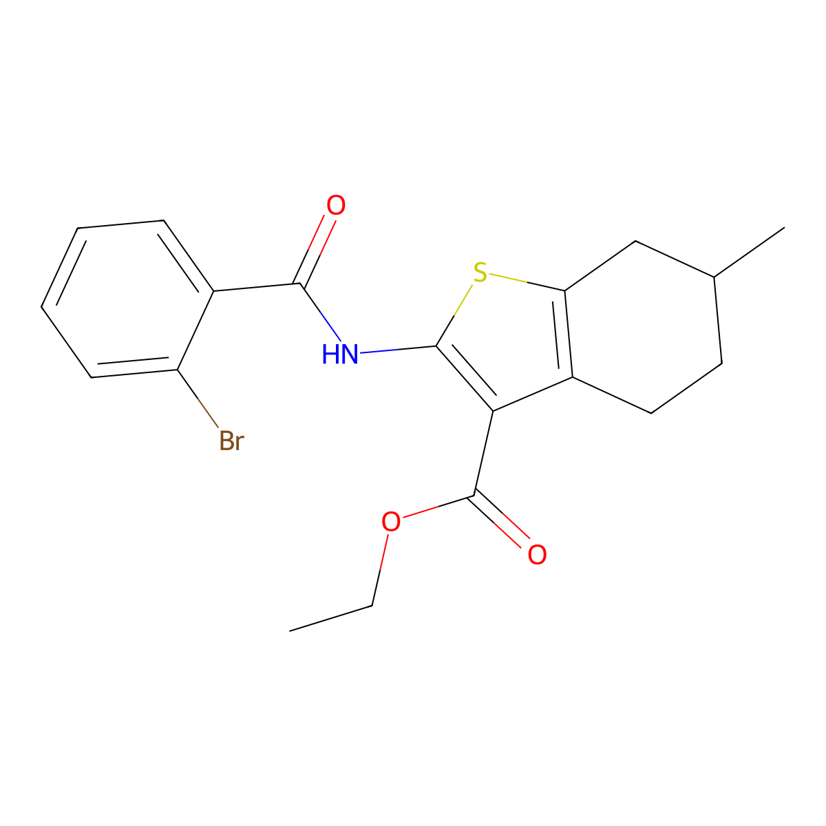 Ethyl 2-[(2-bromobenzoyl)amino]-6-methyl-4,5,6,7-tetrahydro-1-benzothiophene-3-carboxylate molecular structure, CAS 418792-49-1