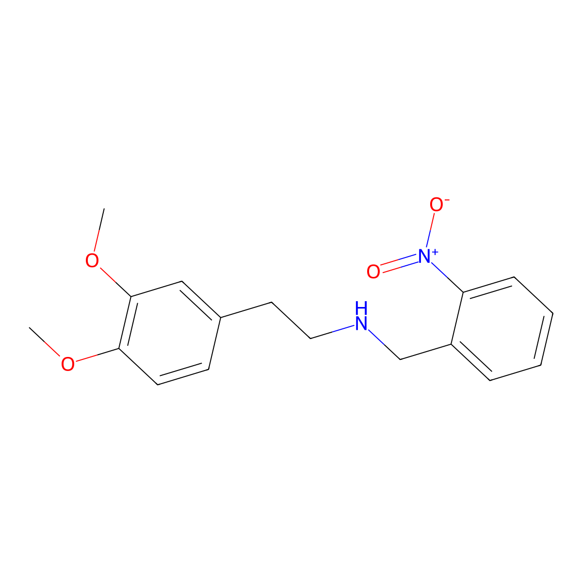 2-(3,4-dimethoxyphenyl)-N-(2-nitrobenzyl)ethanamine molecular structure, CAS 418792-67-3