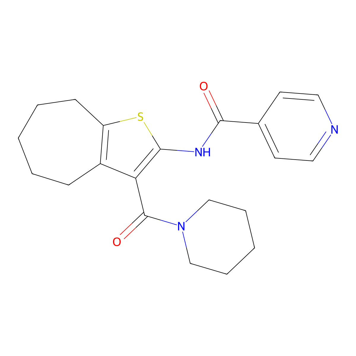 N-[3-(piperidine-1-carbonyl)-5,6,7,8-tetrahydro-4H-cyclohepta[b]thiophen-2-yl]pyridine-4-carboxamide molecular structure, CAS 418792-83-3