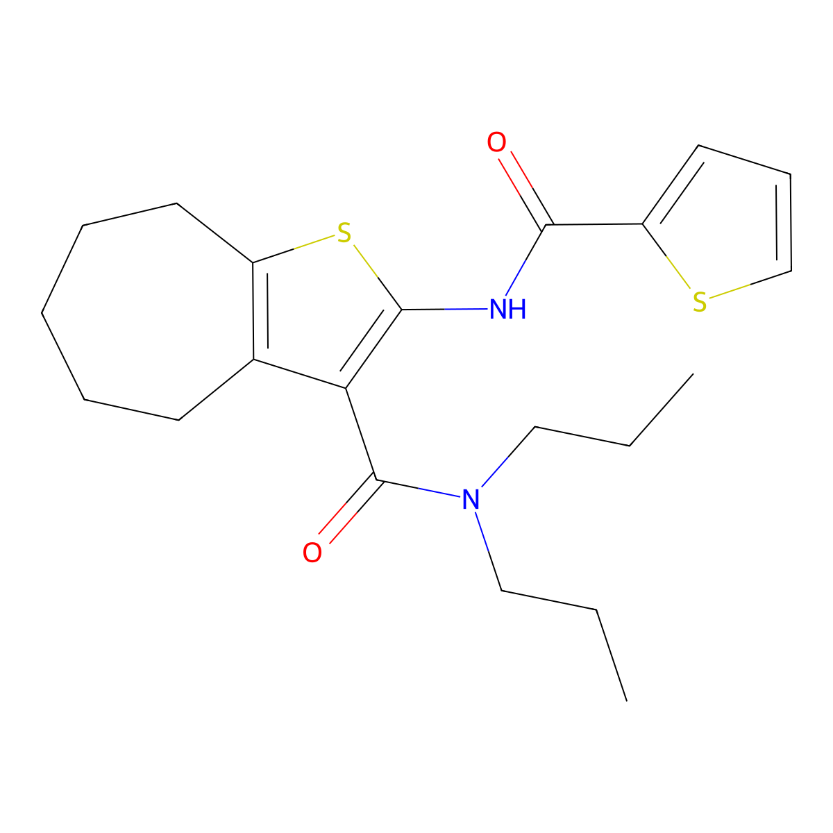 N,N-dipropyl-2-(thiophene-2-carbonylamino)-5,6,7,8-tetrahydro-4H-cyclohepta[b]thiophene-3-carboxamide molecular structure, CAS 418793-27-8