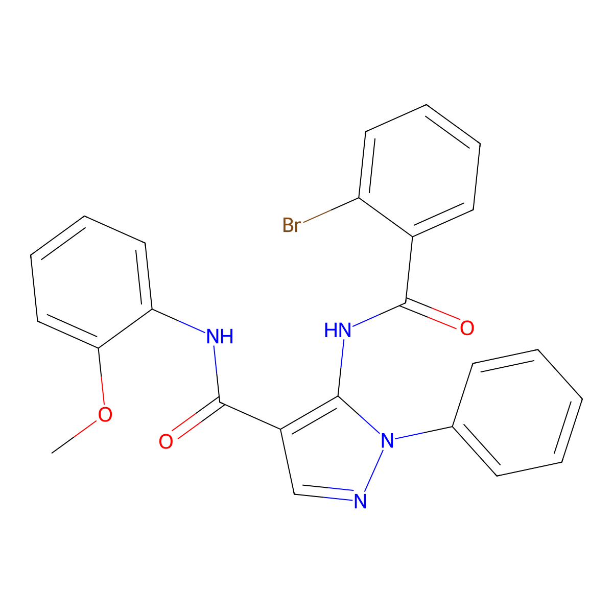 5-[(2-bromobenzoyl)amino]-N-(2-methoxyphenyl)-1-phenylpyrazole-4-carboxamide molecular structure, CAS 418795-68-3