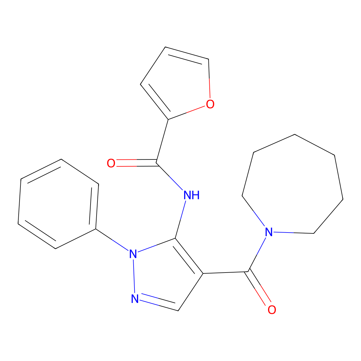 N-[4-(azepane-1-carbonyl)-2-phenylpyrazol-3-yl]furan-2-carboxamide molecular structure, CAS 418796-08-4