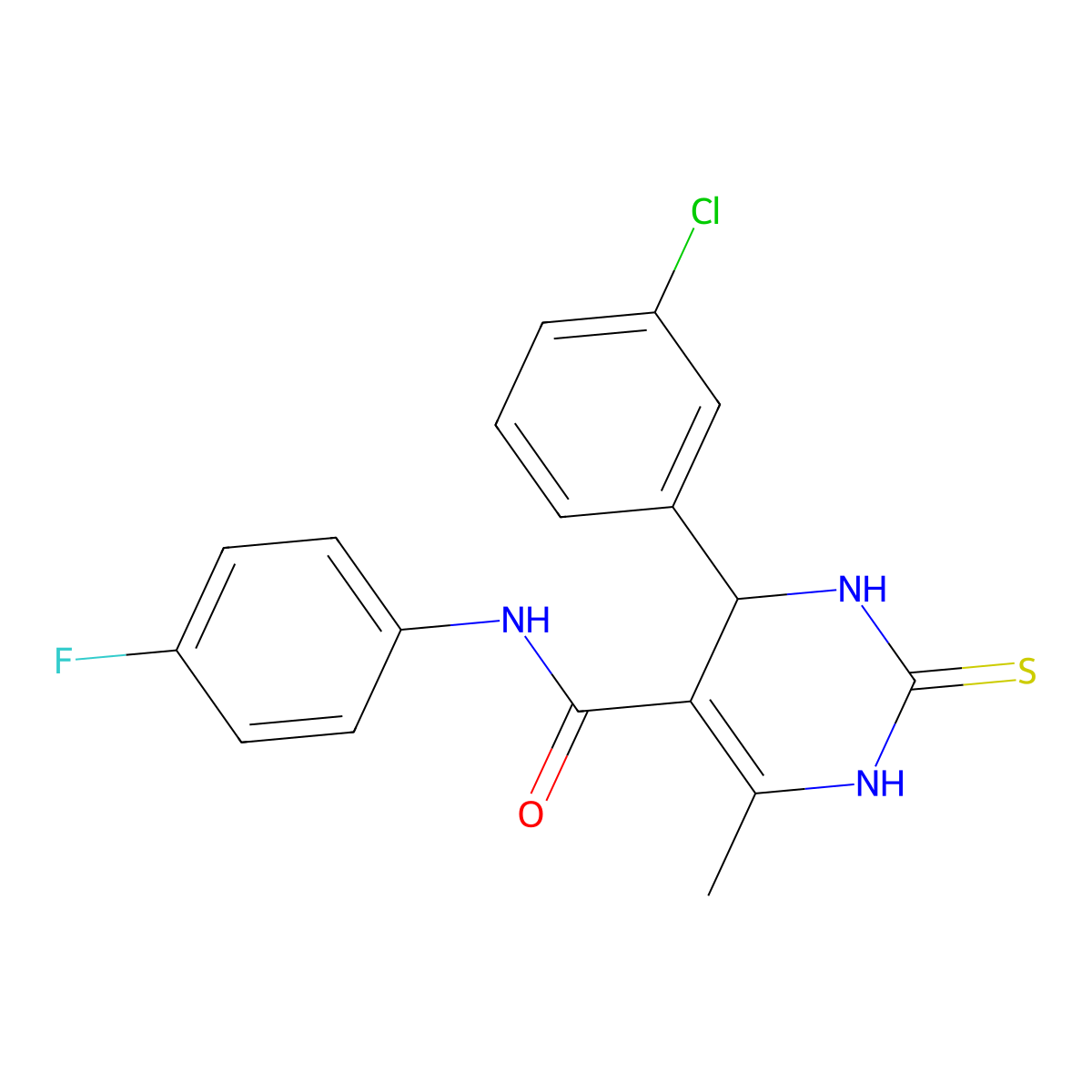 4-(3-chlorophenyl)-N-(4-fluorophenyl)-6-methyl-2-sulfanylidene-3,4-dihydro-1H-pyrimidine-5-carboxamide molecular structure, CAS 418797-78-1