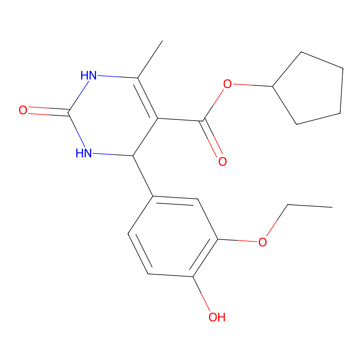 Cyclopentyl 4-(3-ethoxy-4-hydroxyphenyl)-6-methyl-2-oxo-1,2,3,4-tetrahydropyrimidine-5-carboxylate molecular structure, CAS 418798-01-3