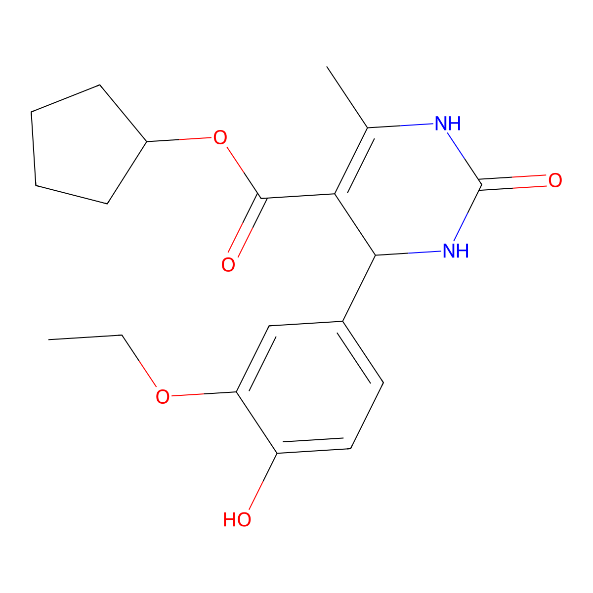 Cyclopentyl 4-(3-ethoxy-4-hydroxyphenyl)-6-methyl-2-oxo-1,2,3,4-tetrahydropyrimidine-5-carboxylate molecular structure, CAS 418798-01-3