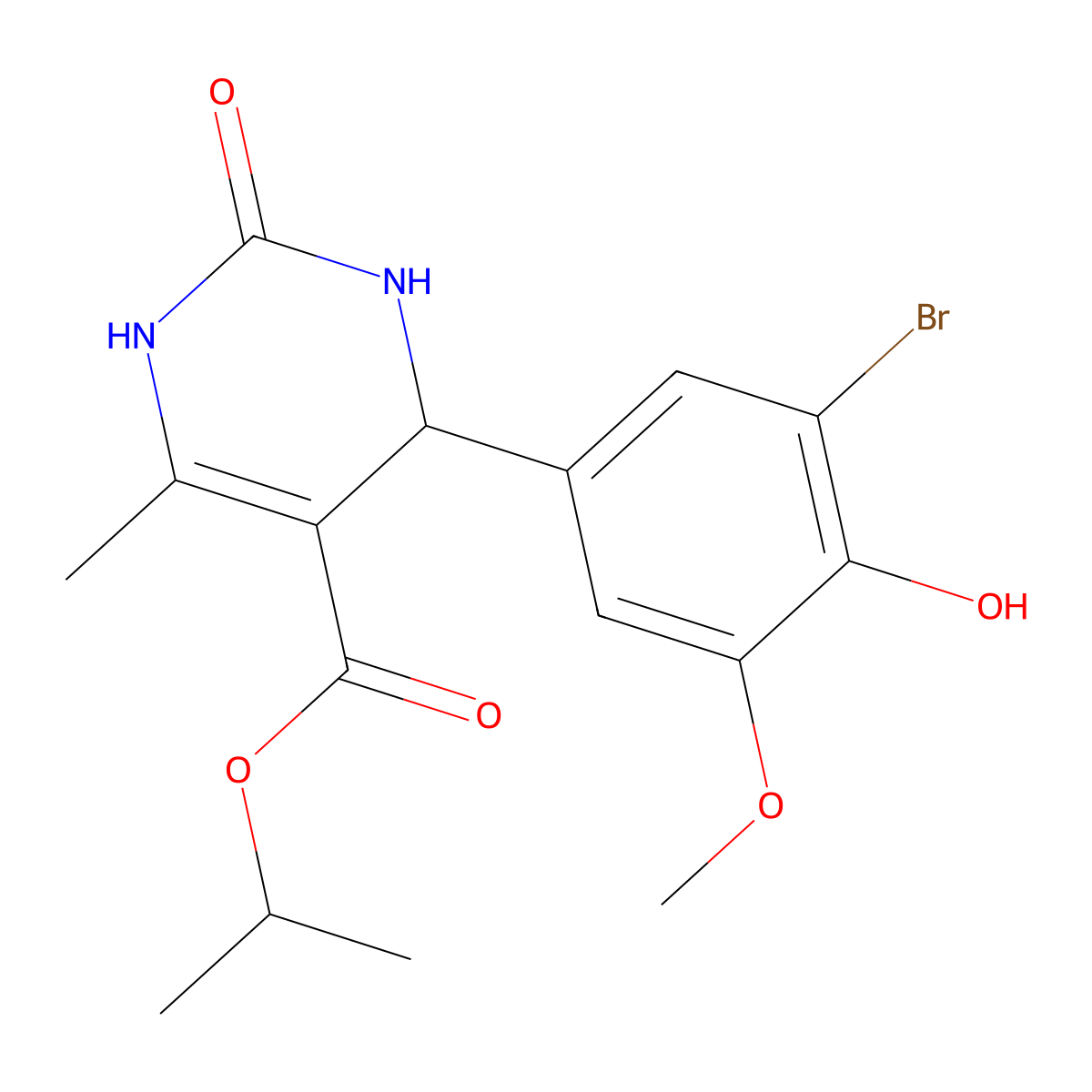 Propan-2-yl 4-(3-bromo-4-hydroxy-5-methoxyphenyl)-6-methyl-2-oxo-1,2,3,4-tetrahydropyrimidine-5-carboxylate molecular structure, CAS 418798-06-8