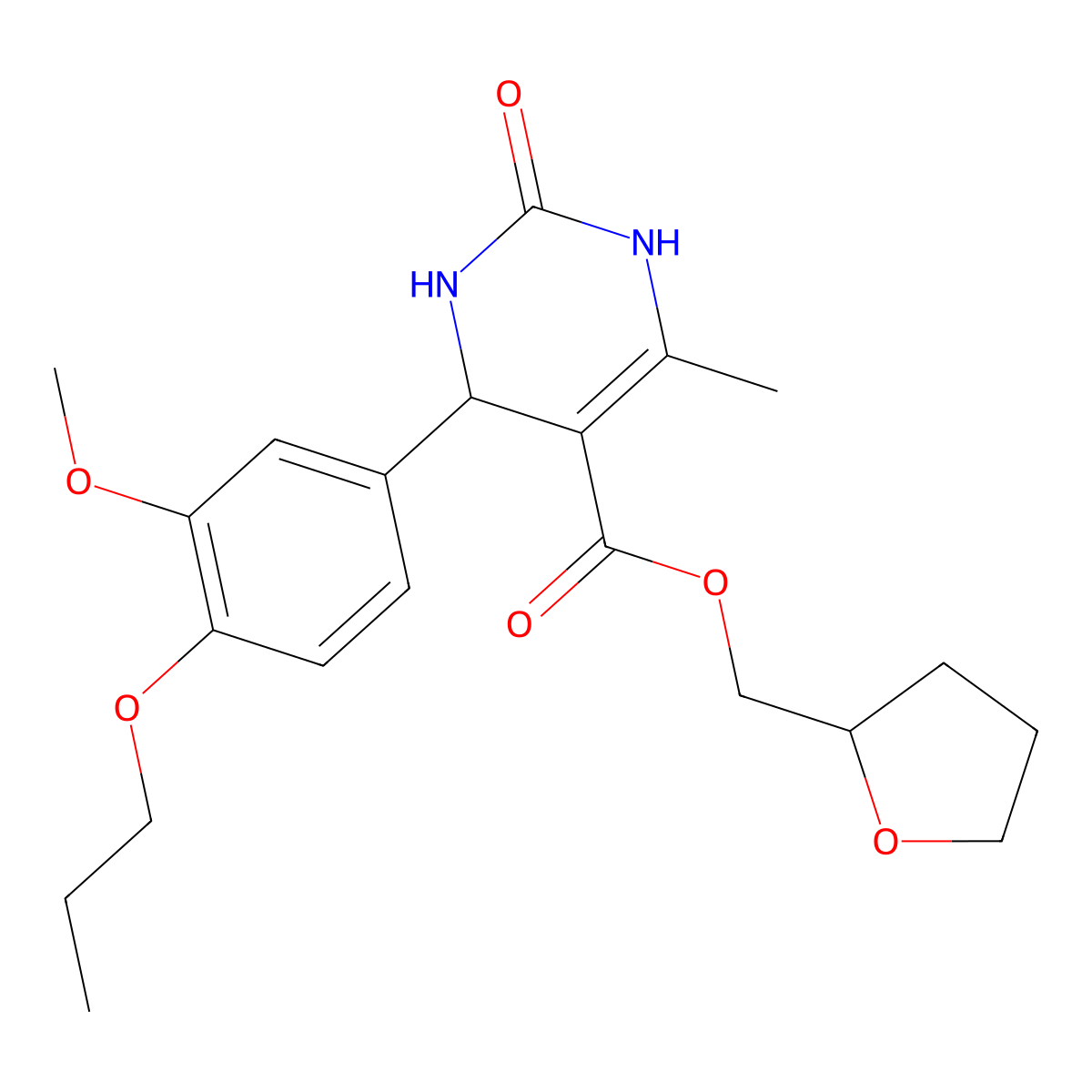 Tetrahydrofuran-2-ylmethyl 4-(3-methoxy-4-propoxyphenyl)-6-methyl-2-oxo-1,2,3,4-tetrahydropyrimidine-5-carboxylate molecular structure, CAS 418798-09-1