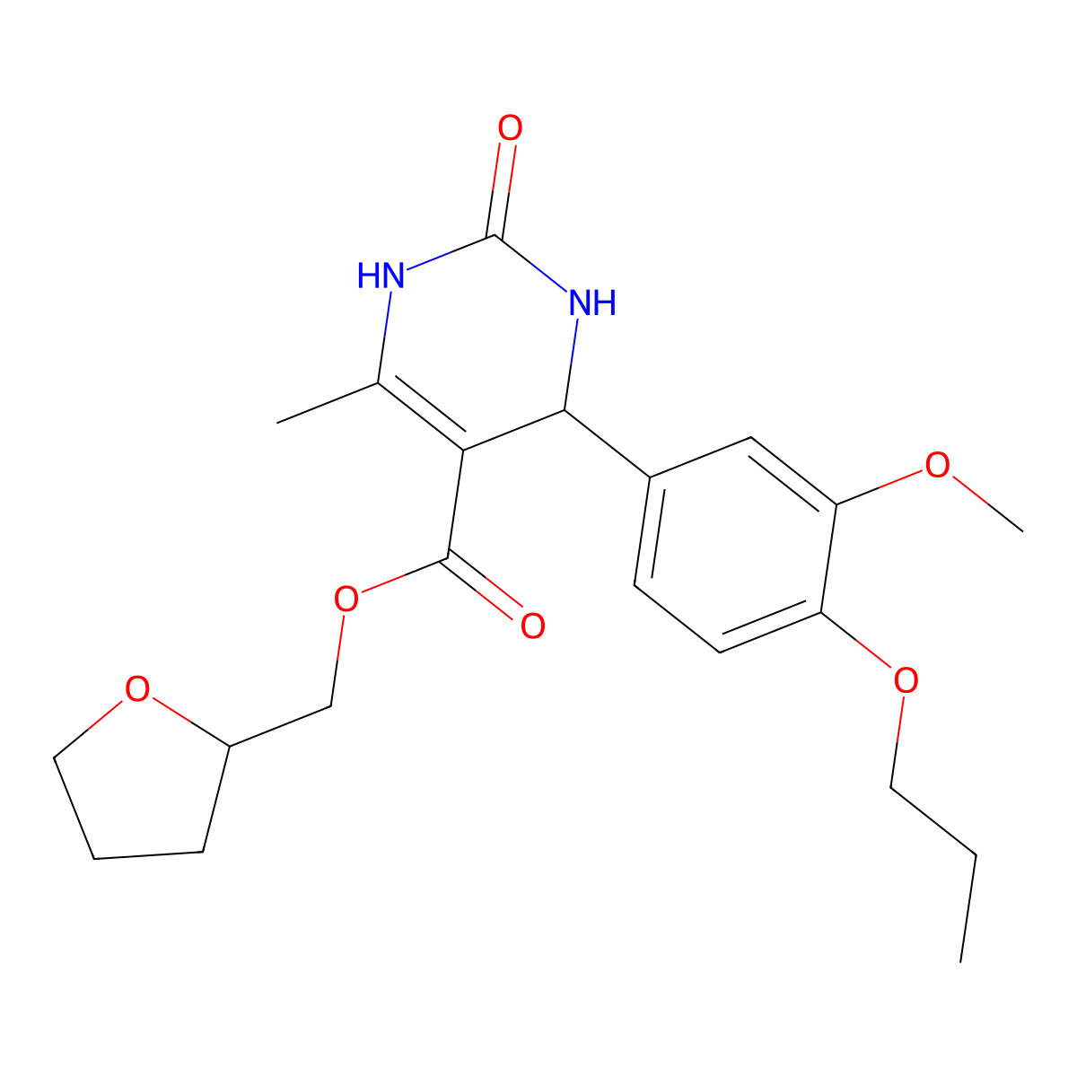Tetrahydrofuran-2-ylmethyl 4-(3-methoxy-4-propoxyphenyl)-6-methyl-2-oxo-1,2,3,4-tetrahydropyrimidine-5-carboxylate molecular structure, CAS 418798-09-1