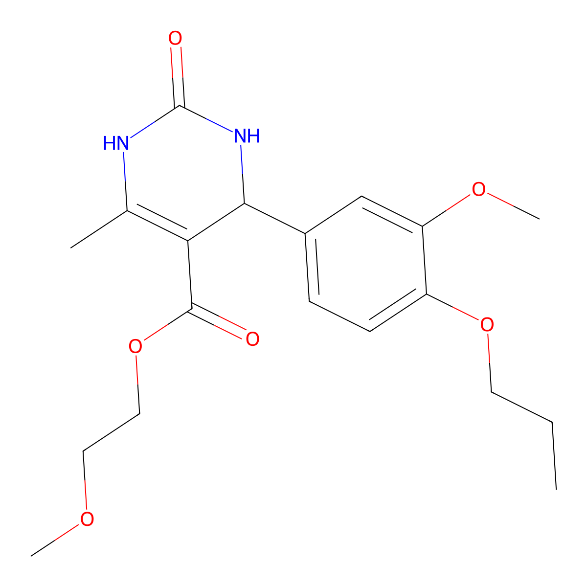 2-Methoxyethyl 4-(3-methoxy-4-propoxyphenyl)-6-methyl-2-oxo-1,2,3,4-tetrahydropyrimidine-5-carboxylate molecular structure, CAS 418798-27-3