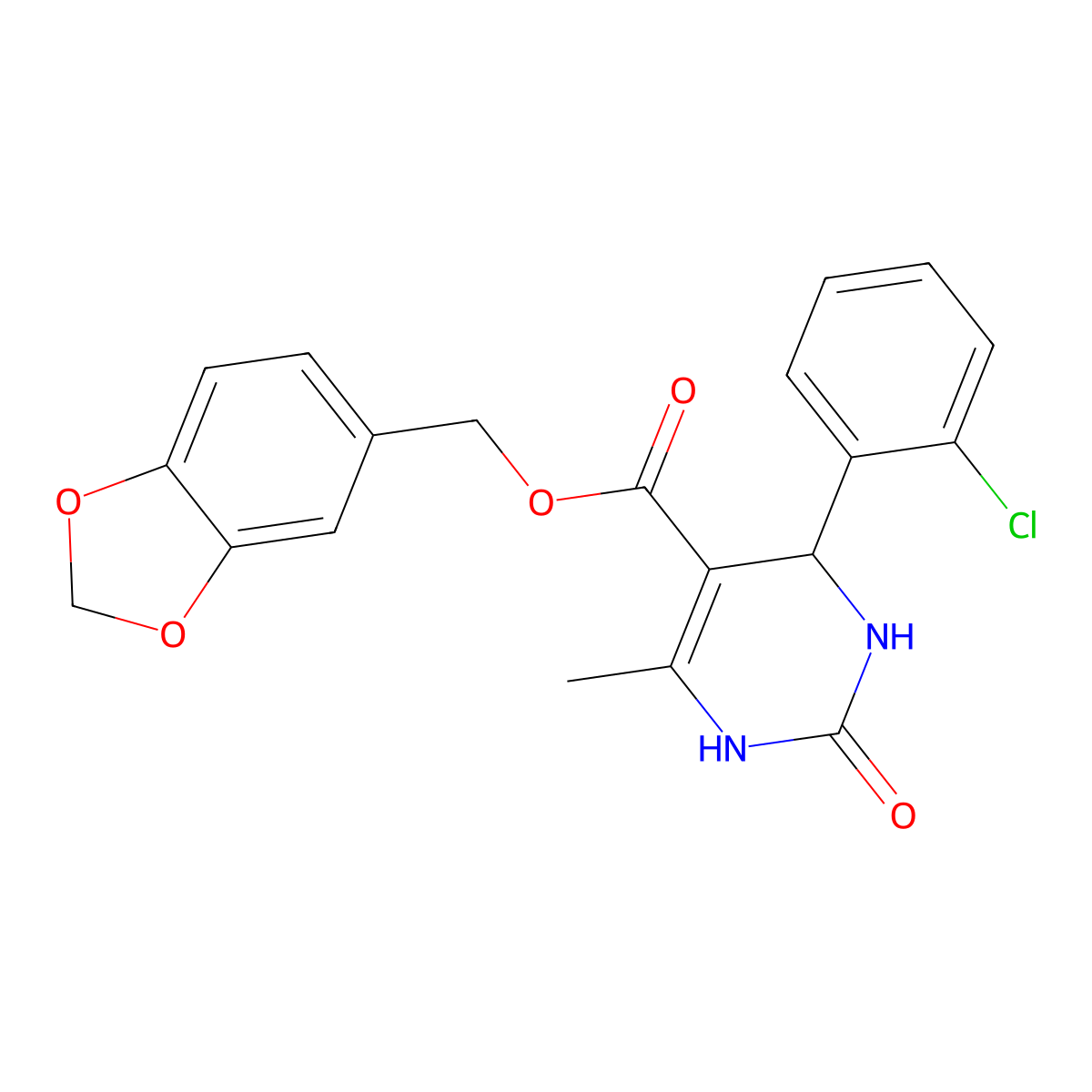 1,3-Benzodioxol-5-ylmethyl 4-(2-chlorophenyl)-6-methyl-2-oxo-1,2,3,4-tetrahydropyrimidine-5-carboxylate molecular structure, CAS 418798-79-5