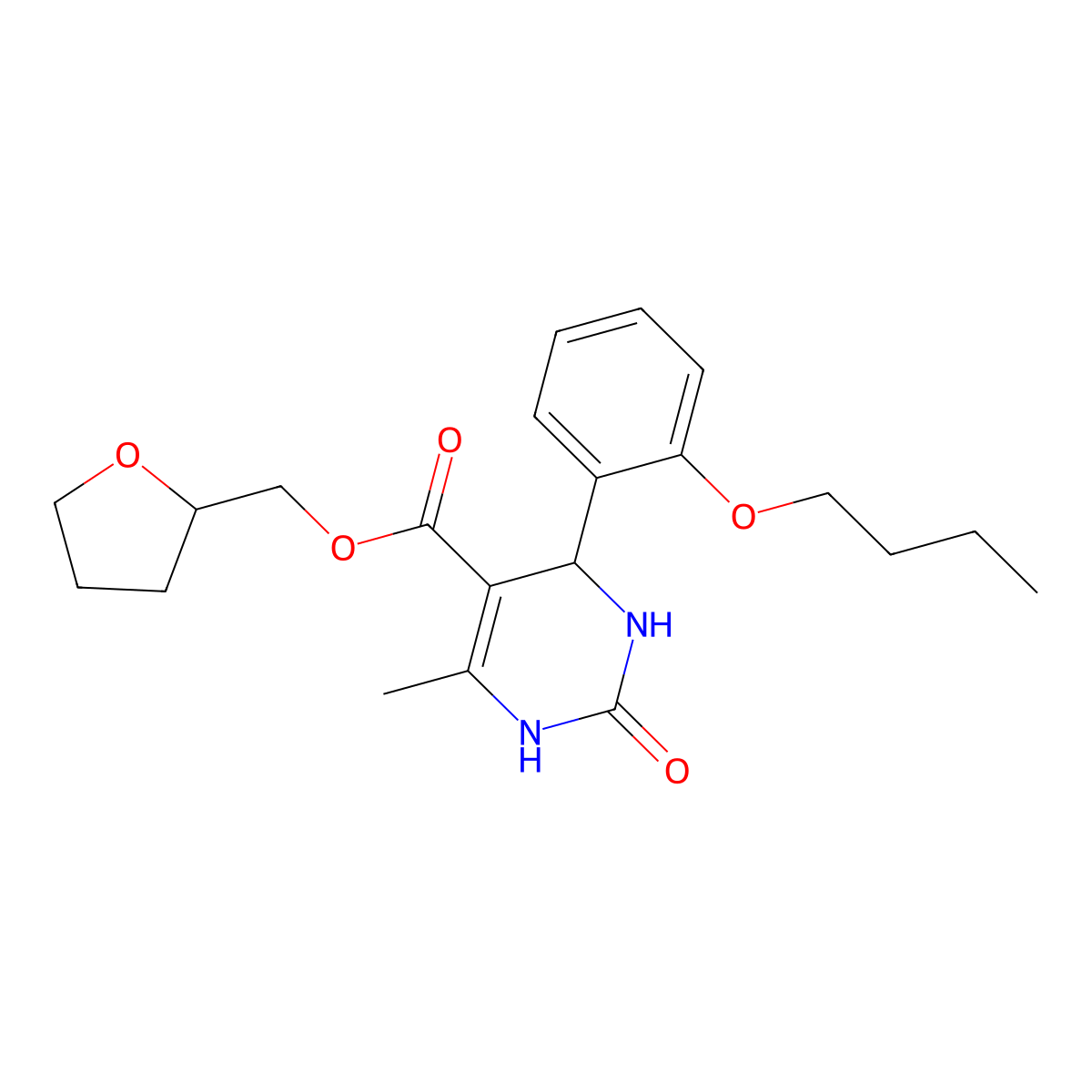 Tetrahydrofuran-2-ylmethyl 4-(2-butoxyphenyl)-6-methyl-2-oxo-1,2,3,4-tetrahydropyrimidine-5-carboxylate molecular structure, CAS 418798-85-3