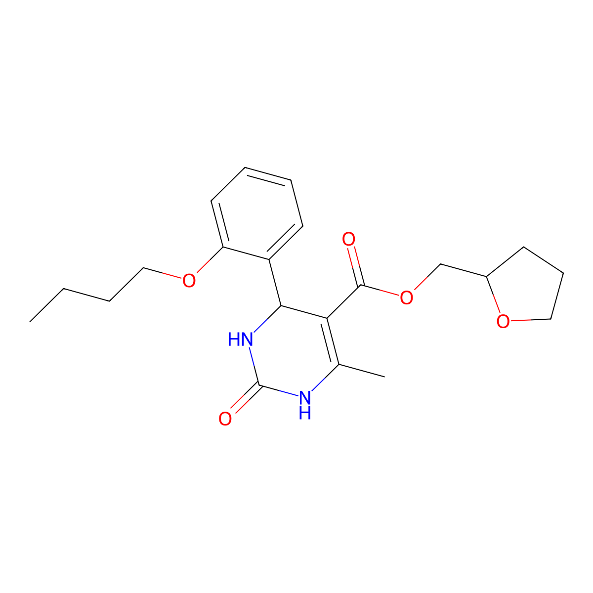 Tetrahydrofuran-2-ylmethyl 4-(2-butoxyphenyl)-6-methyl-2-oxo-1,2,3,4-tetrahydropyrimidine-5-carboxylate molecular structure, CAS 418798-85-3