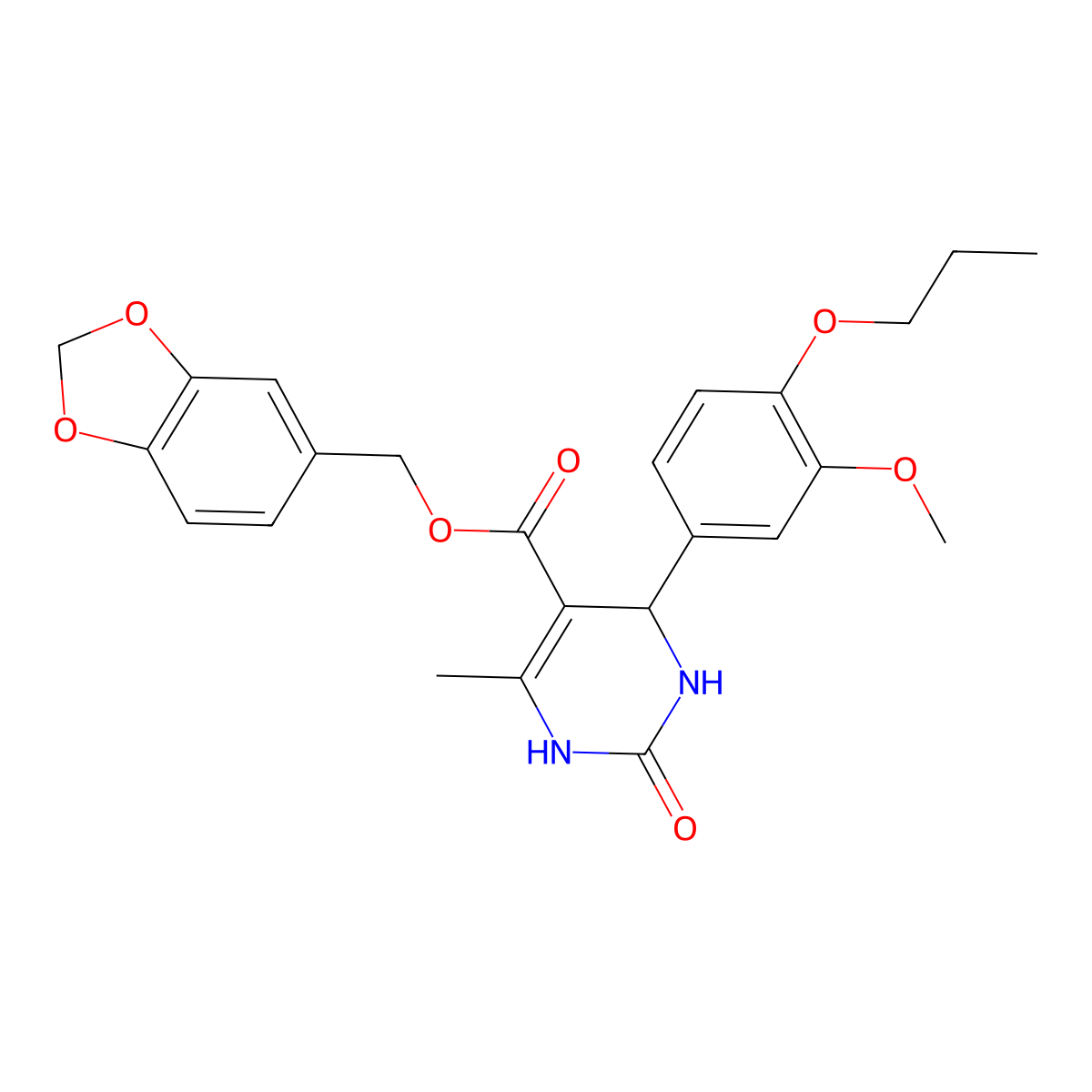 1,3-Benzodioxol-5-ylmethyl 4-(3-methoxy-4-propoxyphenyl)-6-methyl-2-oxo-1,2,3,4-tetrahydropyrimidine-5-carboxylate molecular structure, CAS 418798-88-6