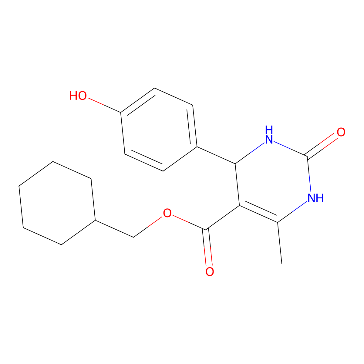 Cyclohexylmethyl 4-(4-hydroxyphenyl)-6-methyl-2-oxo-1,2,3,4-tetrahydropyrimidine-5-carboxylate molecular structure, CAS 418799-00-5