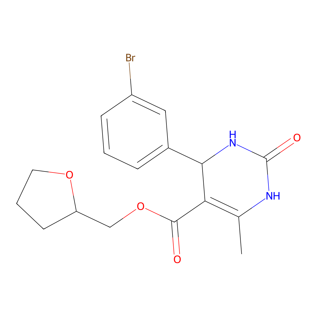 Tetrahydrofuran-2-ylmethyl 4-(3-bromophenyl)-6-methyl-2-oxo-1,2,3,4-tetrahydropyrimidine-5-carboxylate molecular structure, CAS 418799-17-4